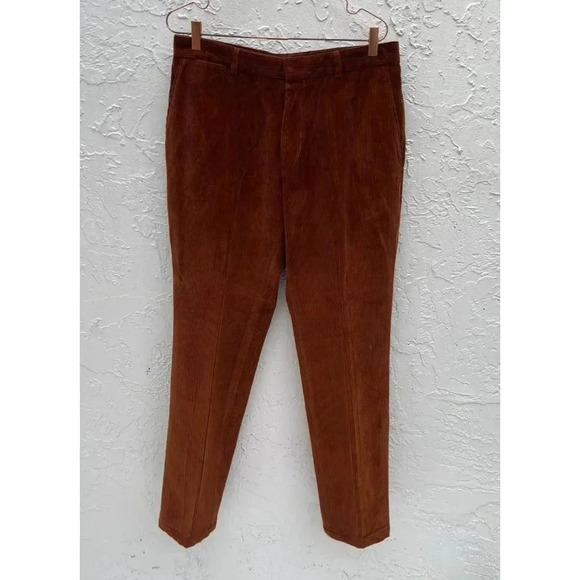 Hugo Boss Mens Tapered Fit Stretch Cotton Trouser Corduroy Pants Brown Sz 34R - Picture 1 of 11